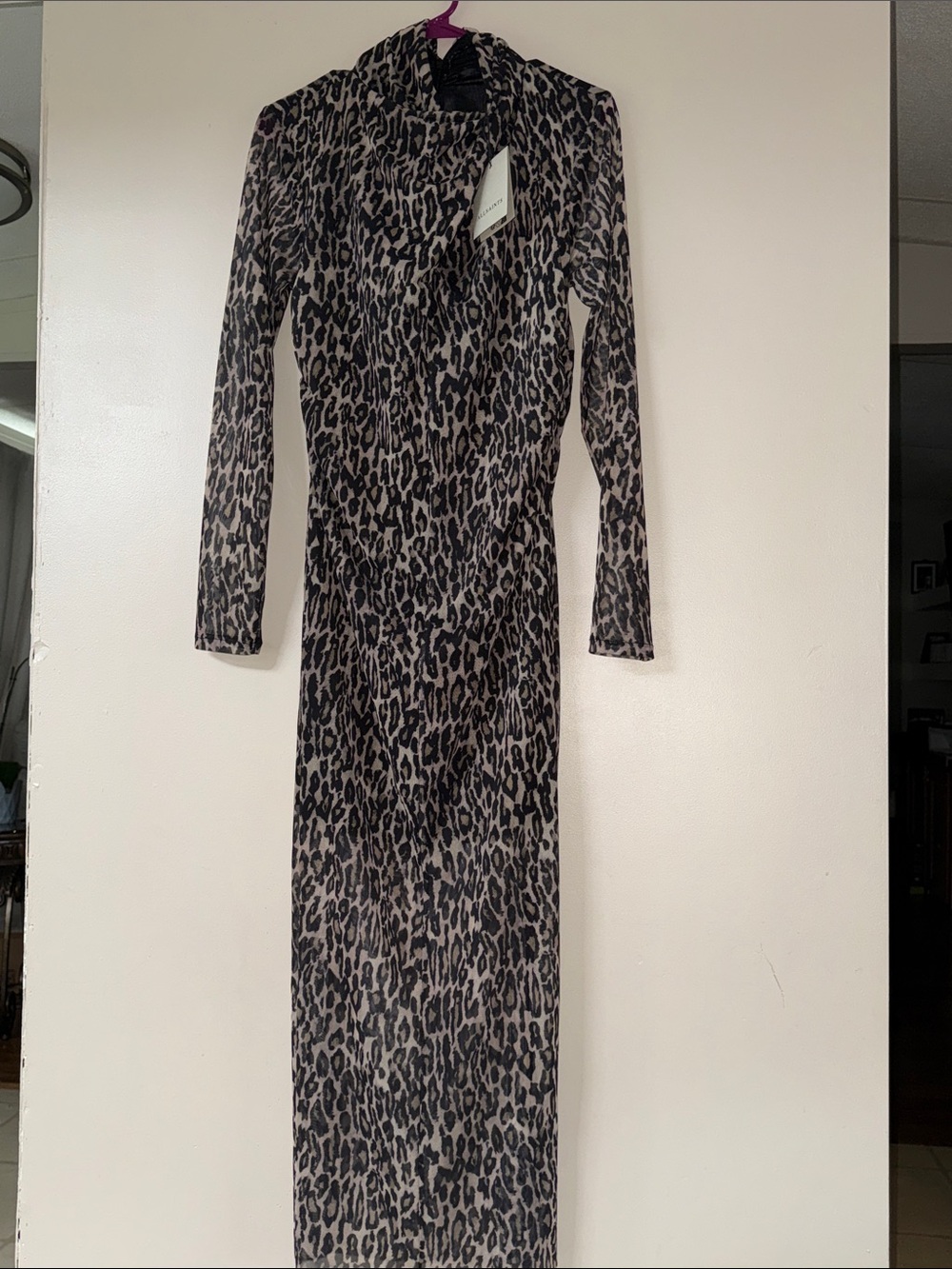 AllSaints Leopard-Print Long Sleeve Maxi Dress - Black & Cream